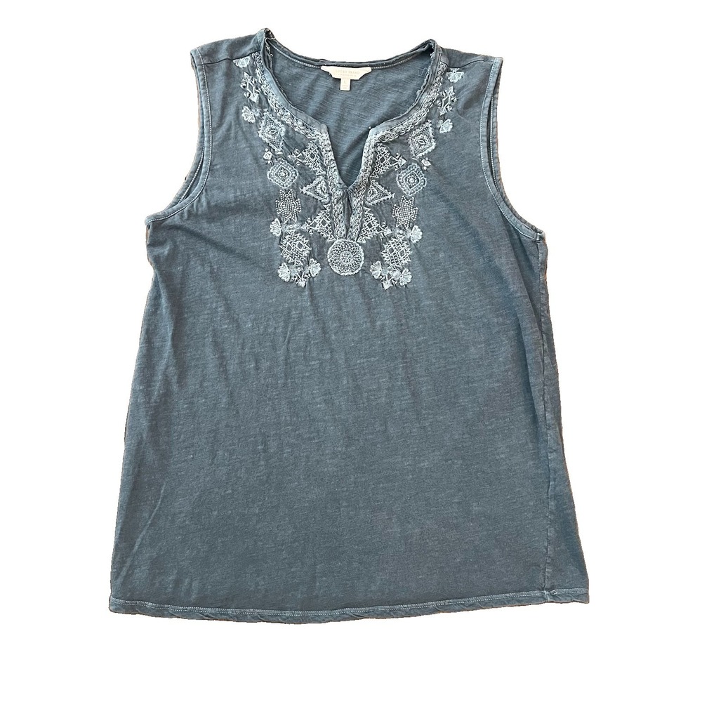 Lucky Brand Peasant Tank Top Large Embroidered Teal